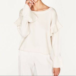 Zara Knit cream flounce sweater size S